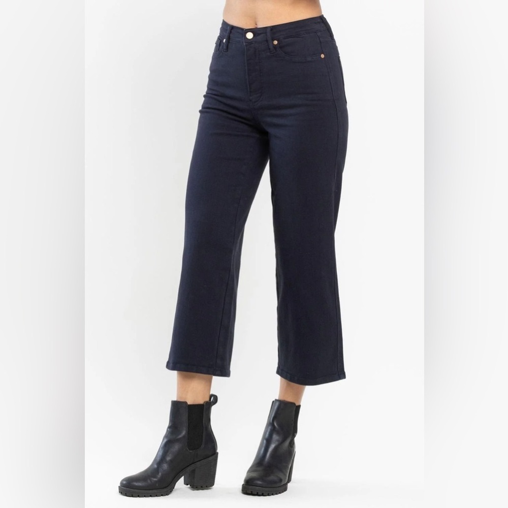 Judy blue high waist wide leg cropped navy garment dyed jeans 88807 size 5/27 - Picture 4 of 7